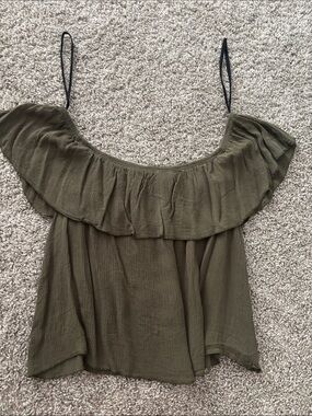 OOTDFash Olive Green Off-Shoulder Ruffle Cami
